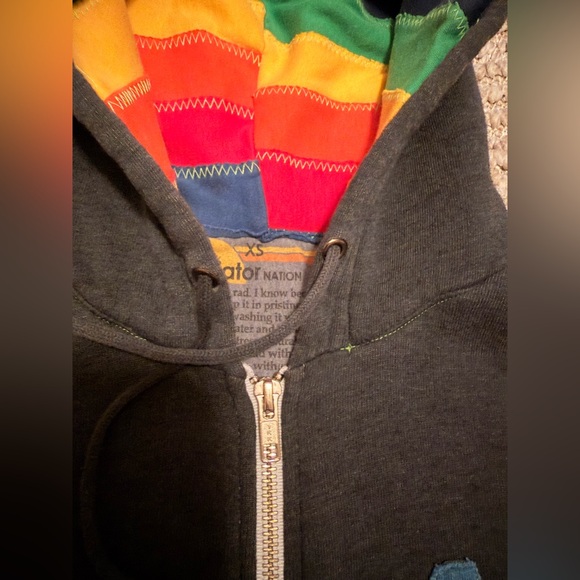 RARE ✨Aviator Nation Signature Rainbow Full Zip Hoodie Sweatshirt Charcoal XS - Picture 5 of 7